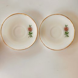 Vintage Anchor Hocking  Fire King Anniversary Rose 6 Inch Saucers Replacement Set Of Two Milk Glass RARE