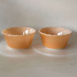 Vintage Anchor Hocking Fire King Light Peach Luster Scalloped Custard Dessert Dishes Bowls Set Of Two