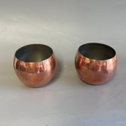 Antique Vintage Copper Brass Mugs Cups Set Of Two