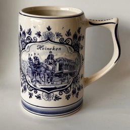 Delft Blauw Handpainted Beer Mug Windmill Floral Holland Dutch Pottery Blue White 5.25'H