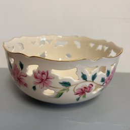 Vintage Lenox Roses Fruit Bowl Cream 24k Gold Trim Pierced Raised Large  8'