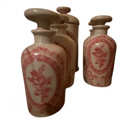 Lot Of Multiple Pink White Floral Jars Apothecary