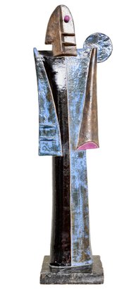 LARGE VINTAGE SIGNED ABSTRACT POTTERY GLAZED SCULPTURE STATUE