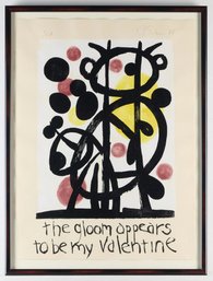 TL SOLIEN – 'THE GLOOM APPEARS TO BE MY VALENTINE' – 1988 ABSTRACT WOODCUT WITH POCHOIR WATERCOLOR – SIGNED &