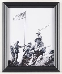 SIGNED CHARLES W. LINDBERG 'IWO JIMA' PHOTOGRAPH – ORIGINAL FLAG RAISING – WWII HISTORY – FRAMED WITH COA
