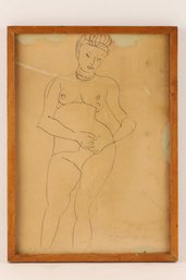 IMPORTANT SIGNED ITALIAN MODERNIST PERICLE FAZZINI NUDE INK ON PAPER, ROME 1947