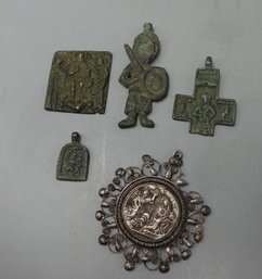 ANTIQUE SET OF FIVE CHRISTIAN RELIGIOUS ICONS, POSSIBLY RUSSIAN / EASTERN EUROPEAN