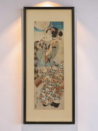 ANTIQUE JAPANESE EDO WOODBLOCK PRINT — KEISAI EISEN — 'BEAUTY AND MOONLIGHT' — C.1820