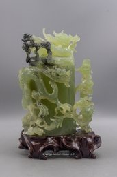 LARGE SPECTACULAR VINTAGE HAND CARVED CHINESE JADE COVERED JAR VESSEL