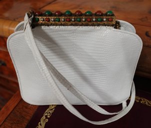 VINTAGE LEATHER REPTILE PATTERN EVENING DESIGNER BAG