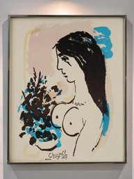 ORIGINAL 1954 CHAGALL 'WOMAN WITH BOUQUET' — MOURLOT STUDIOS, SIGNED IN PLATE