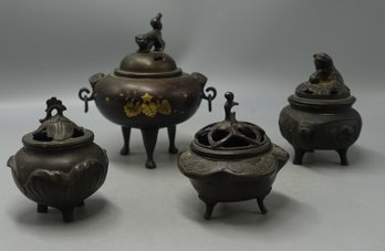 GROUP OF FOUR ANTIQUE / VINTAGE ASIAN BRONZE CENSERS