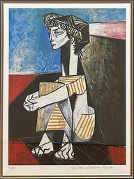 VINTAGE PABLO PICASSO LIMITED EDITION PRINT 'SEATED WOMAN'  COLLECTION DOMAINE PICASSO, COA, FRAMED