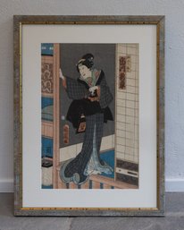 ANTIQUE JAPANESE WOODBLOCK PRINT – UKIYO‑E FEMALE GIGURE (GALLERY FRAMED)