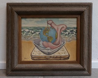 VINTAGE SIGNED POLIV (1977) – SURREALIST BEACH COMPOSITION WITH EARTH AND SHELL