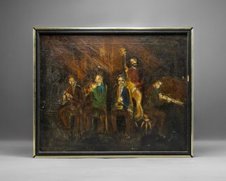EARLY OIL ON CANVAS PAINTING OF A JAZZ BAND