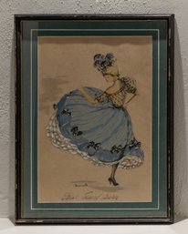 1950s ORIGINAL SIGNED JANICOTTE  PAINTING OF CAN CAN DANCER FRAMED