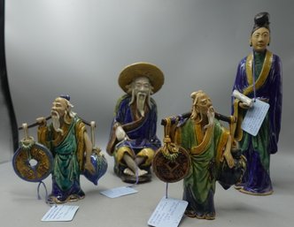 ANTIQUE / VINTAGE CHINESE MUD MEN FIGURES  SANCAI GLAZE  STATUE