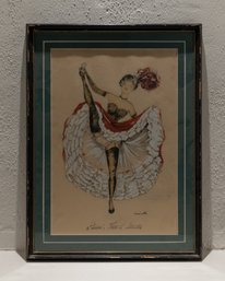 1950s ORIGINAL SIGNED JANICOTTE  PAINTING OF CAN CAN DANCER FRAMED