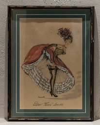 1950s ORIGINAL SIGNED JANICOTTE  PAINTING OF CAN CAN DANCER FRAMED