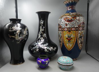 LOT OF VINTAGE ASIAN CLOISONNÉ & ENAMEL VASES AND BOXES