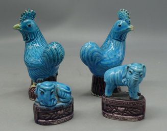 SET OF FOUR TURQUOISE CHINESE PORCELAIN FIGURES  EARLY TO MID 20TH CENTURY