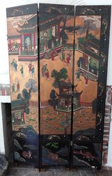 ANTIQUE ART NOUVEAU CHINESE HAND PAINTED CARVED LACQUER PANEL SCREEN