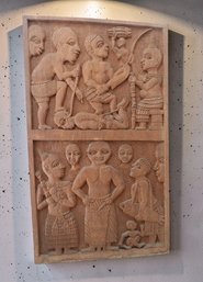 ANTIQUE AFRICAN NIGERIAN YORUBA TRIBAL WOOD CARVING RELIEF PANEL SCULPTURE
