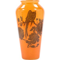 ART DECO STYLE ORANGE ART GLASS PARROT VASE HALLOWEEN