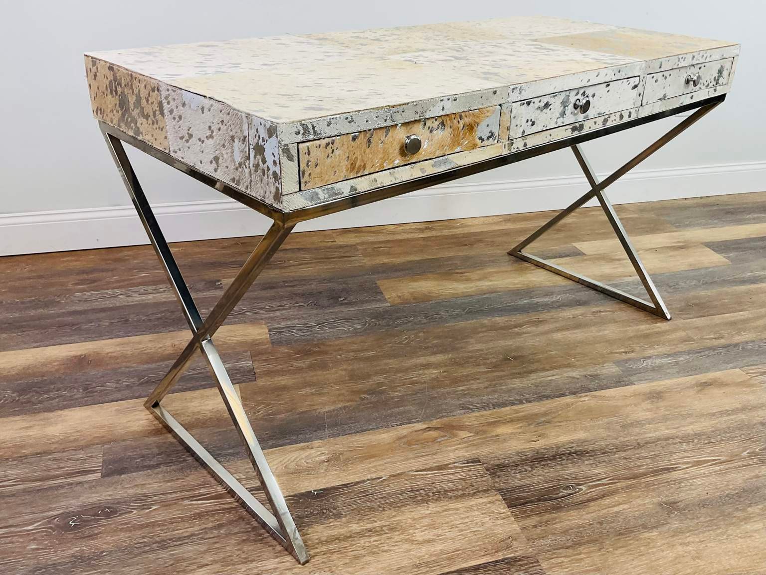 MODERN LILLIAN AUGUST COW HIDE DESK #3097 | Auctionninja.com