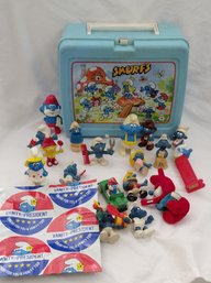Vintage Smurfs Lot - Lunchbox, Figures, Ashtray