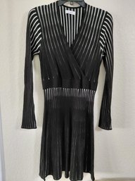 Calvin Klein Black And White Vertical Striped V-neck Sweater Dress