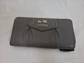 Gray Leather Coach Madison Accordion Zip Around Wallet
