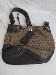 Vintage Dooney & Bourke Signature Monogram Drawstring Bucket Bag