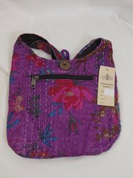 Purple Floral Cotton Kantha-stitched Boho Hobo Shoulder Bag NWT