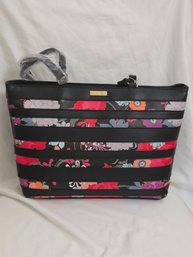 Trina Turk Black Striped Floral Tote Bag NWT