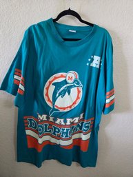 Vintage 1990s Salem Sportswear Aqua Teal Miami Dolphins NFL Graphic T-shirt XXL