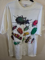 Vintage 1990s Off-white Graphic T-shirt Featuring An All-over Print Of Labeled Insect And Beetle Graphic Xl