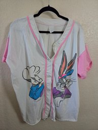 Vintage 1990s Looney Tunes Bugs Bunny Button-down Baseball Jersey LG