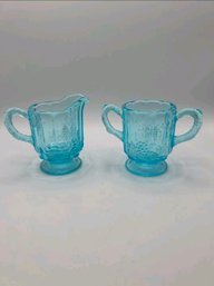 Paneled Grape Pattern By L.G. Wright Glass Creamer & Sugar Glows!