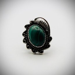 Vintage Sterling Malachite Ring, Size 5.25  Signed FY