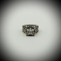 Silpada Sterling Ring (Size 7.5)  Clear Stone, Ornate Scroll Setting