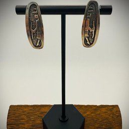 Vintage Hopi Overlay Sterling Silver Earrings  Deer & Symbol Design  1.25'