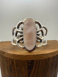 Navajo Sterling Silver Cuff  Pink Shell  Signed Francis L. Begay  Size 6.25'