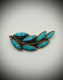 Zuni Natachu Turquoise Channel Inlay Leaf Brooch/Pendant (Sterling)