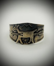 Vintage Navajo-Style Sterling 925 Harvey-Style Deer & Arrows Cuff 7' (50g)