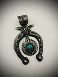 Stunning Sterling Naja Pendant W/ Turquoise  Eva & Linberg Billah  60g, 4'