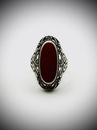 Vintage Sterling Silver FAS Red Stone Ring  Size 7.75