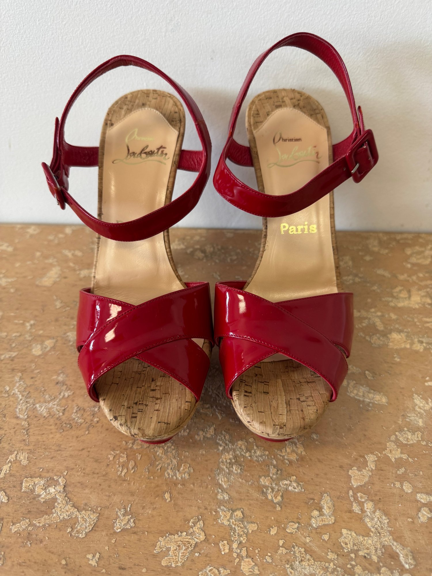 NEW! Christian Louboutin Red Patton Leather Platform Heels Size 38 ...