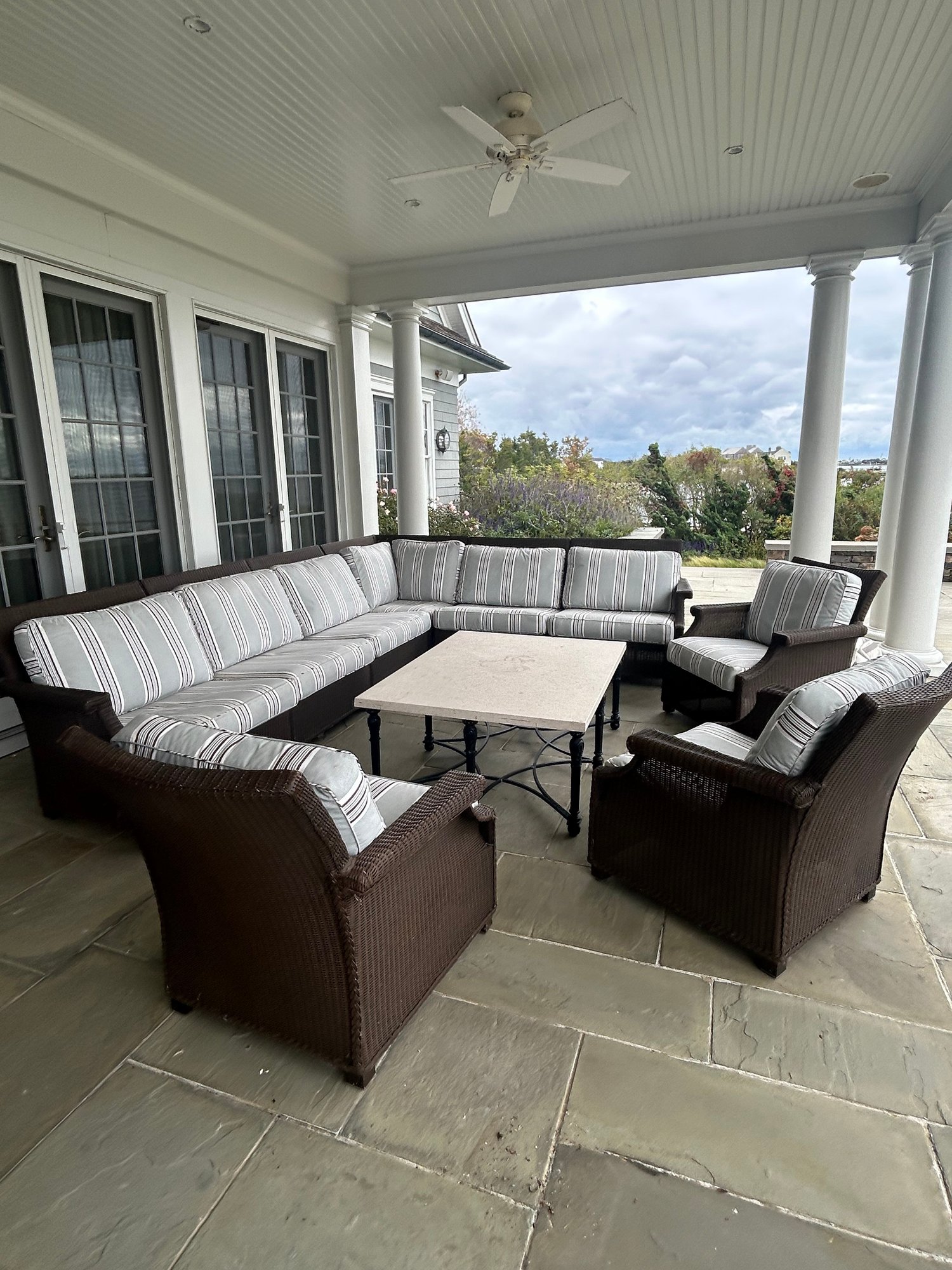 Lloyd Flanders Woven Outdoor Sectional And 3 Armchairs With Striped ...